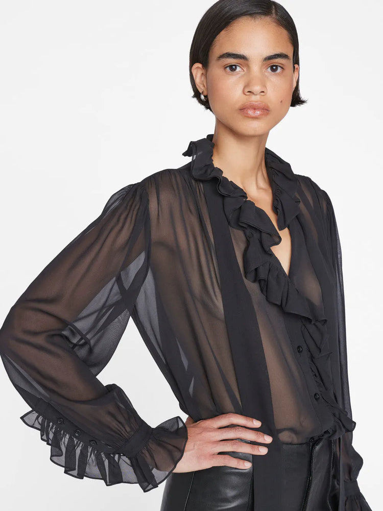 Ruffle Front Shirt - Noir