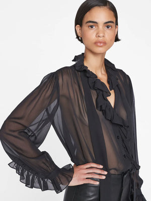Ruffle Front Shirt - Noir