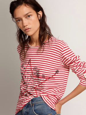 LS Embroidered Tee - Tango Red