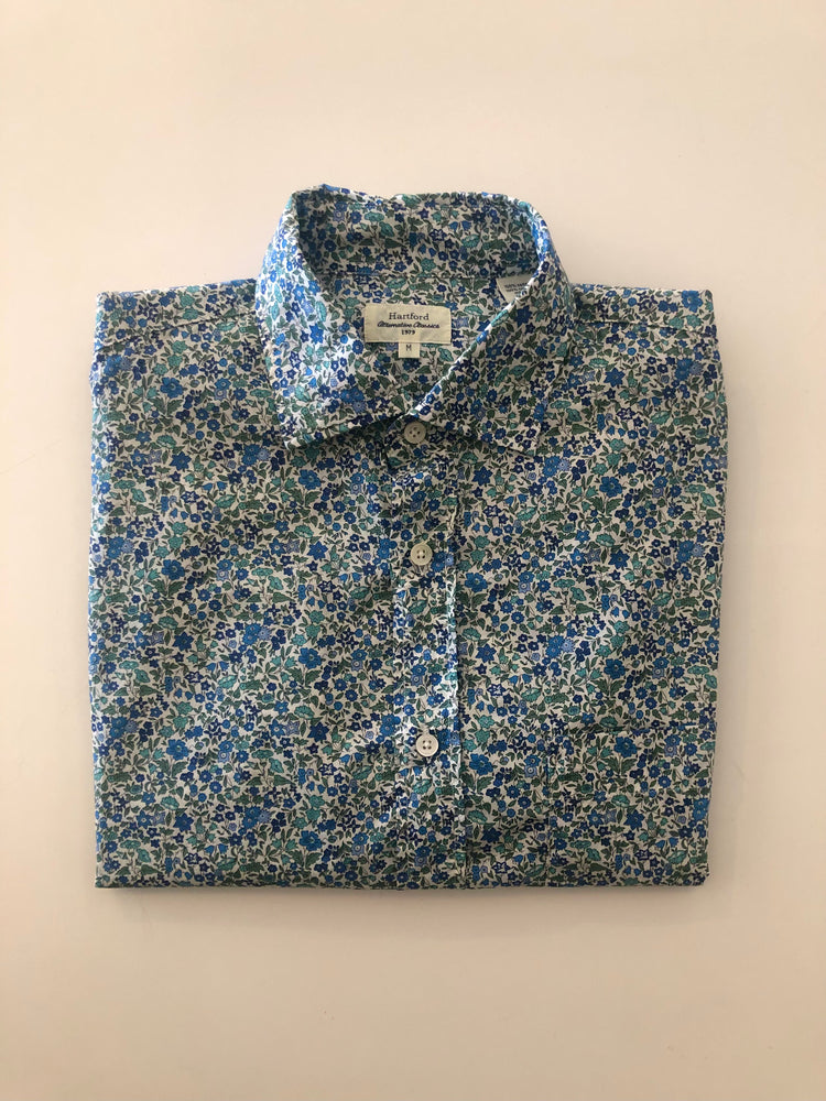Paul Cotton Shirt - Blue Green Mini Flowers