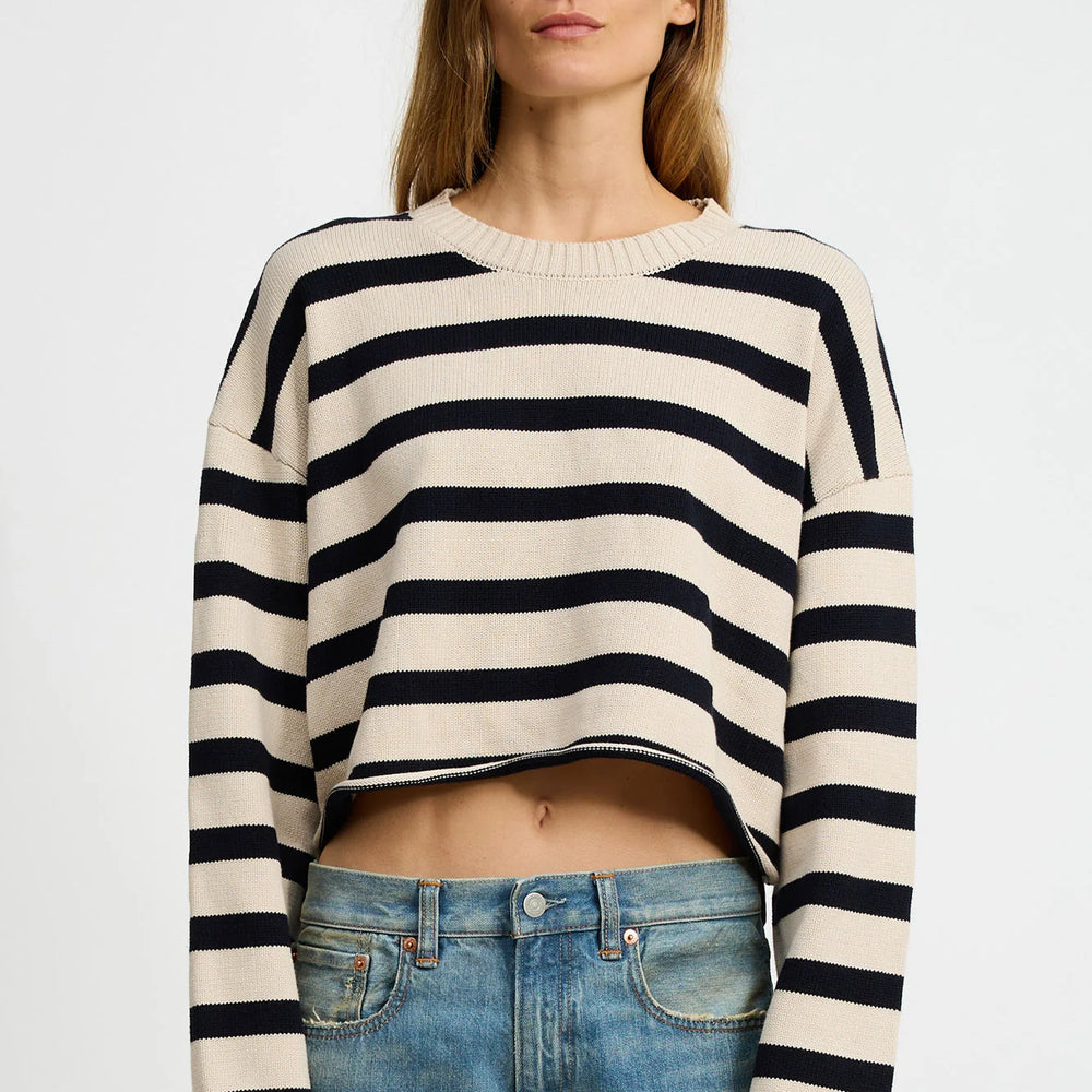 ハイク STRIPED SWEATER CROP TOP ニット セーター 紺 Cropped Polo Sweater Blue | Dynamite