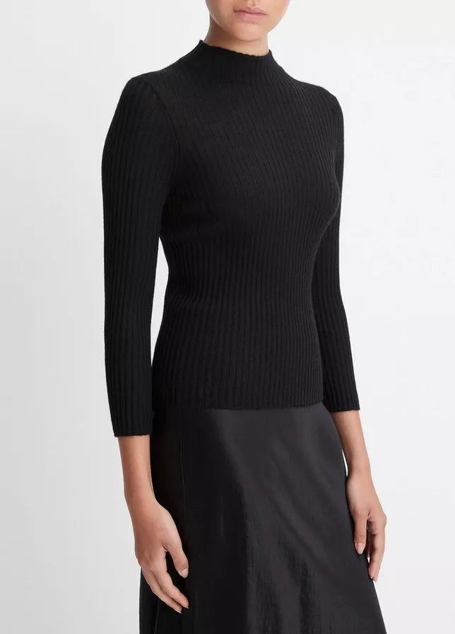 3/4 SLV Ribbed Mock
