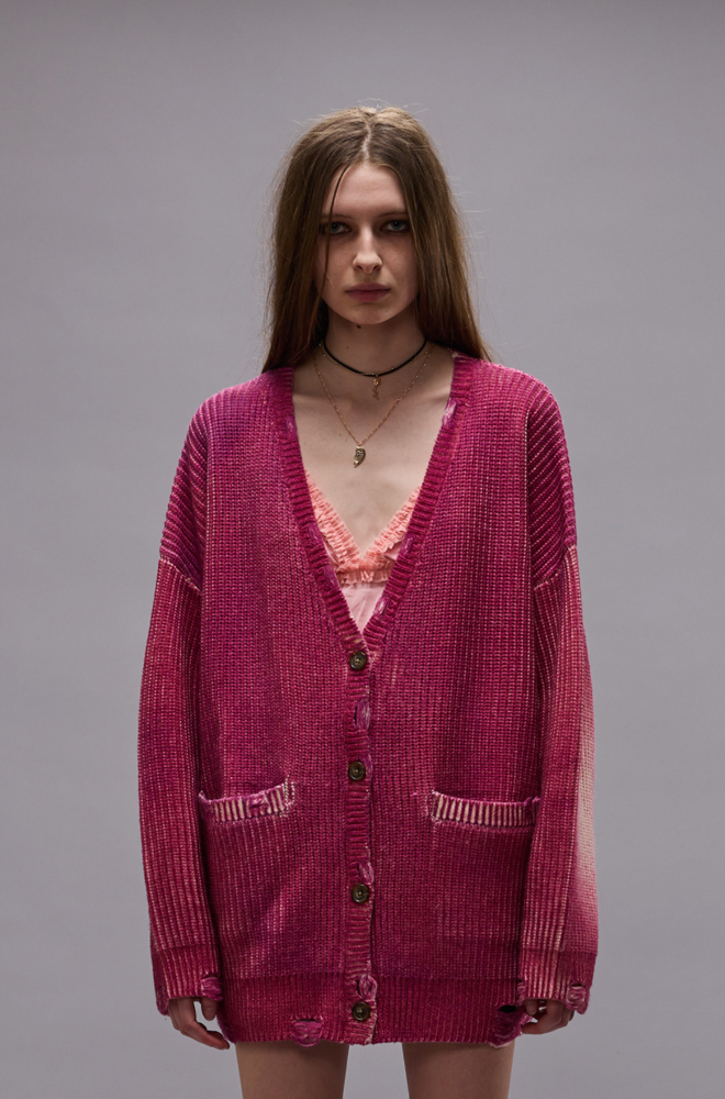 R13  Oversized Cardigan - Raspberry