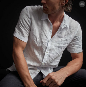 Rolled Sleeve Linen Shirt - White