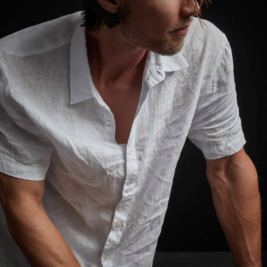 Rolled Sleeve Linen Shirt - White