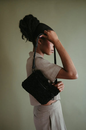 Black Shearling Fanny Pack